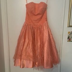 Dreamy pink, bedazzled, feathered ballerina length gown